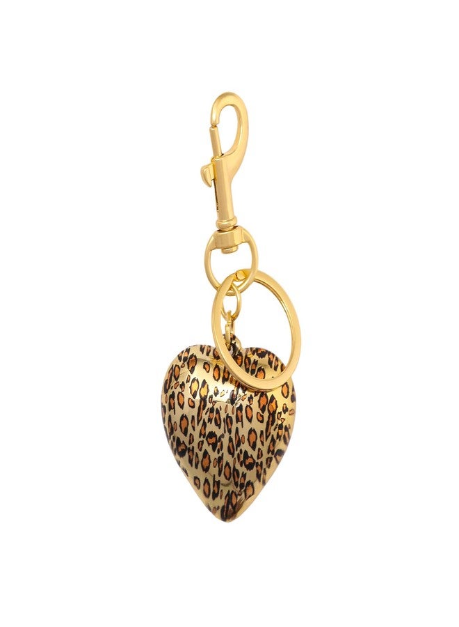 SORGERLY Gold Leopard Puffy Heart Keychain - Cute Bag Purse Charm for Handbag Backpack Accessories - Designer Cheetah Print Jewelry for Women (gold heart) - Image 1